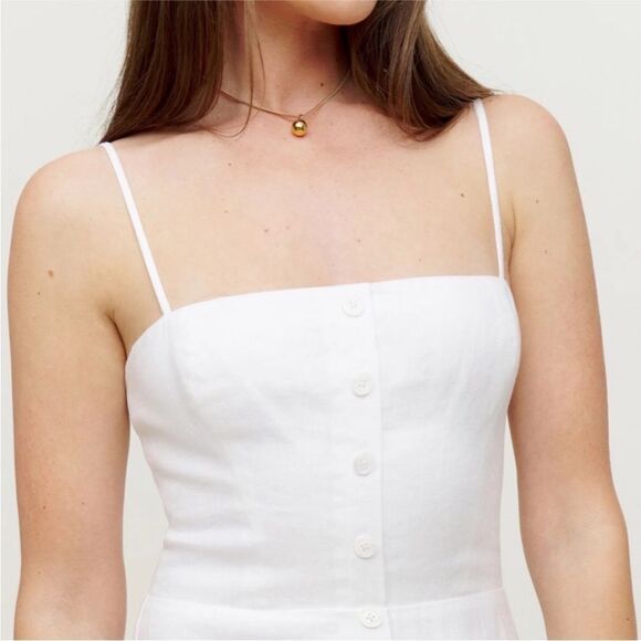 REFORMATION Huckleberry Linen Button Front Mini Dress in White - Picture 8 of 14